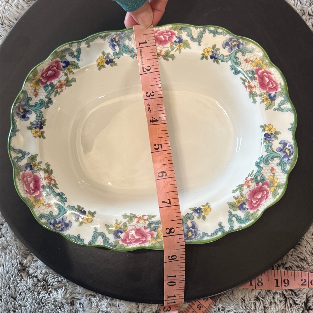 Vintage Royal Doulton Floradora‎ Green Oval Serving Bowl 10" Fine China Scallop - Picture 15 of 15